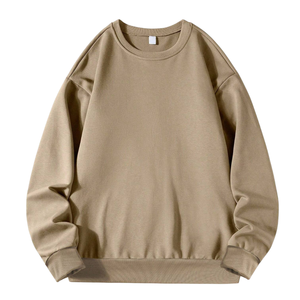 เสื้อสเวตเชิ้ตคอกลมผ้าฟลีซสีกากีสำหรับผู้ชาย ทรงโอเวอร์ไซส์ ปลายแขนและชายเสื้อแบบริบ นุ่มสบาย สไตล์ลำลอง เสื้อพูลโอเวอร์เรียบง่าย สตรีทแวร์ แขนยาว - Product Image 3