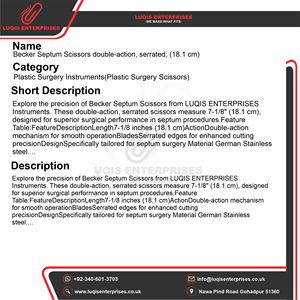 Tijeras Becker para Septum, Doble Acción, Serradas, 18.1 cm, Instrumento Quirúrgico para Rinoplastia - Product Image 5