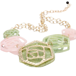 AKA Sorority Jewelry <b>Set</b> Pink & Green Rose Collar Necklace with Matching Earrings Jewelry Gift for Women - Product Image 3