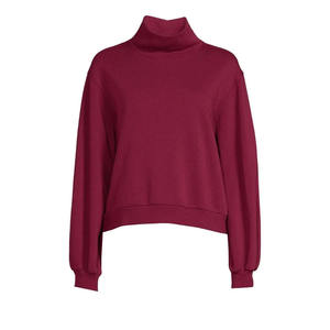 Sweat-shirt bordeaux à col montant, devant uni, coupe droite, manches longues, poignets et ourlet côtelés, logo personnalisé pour un style streetwear décontracté - Product Image 6