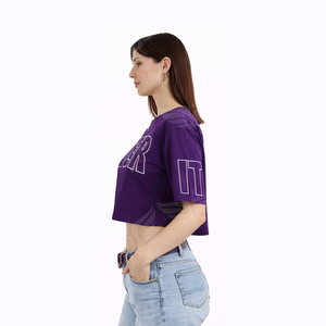 T-shirt court personnalisé pour femme, violet, à manches courtes, style streetwear décontracté - Product Image 3