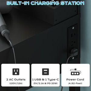 Set Toeletta Nera in Truciolato a 3 Scomparti con 1 Cassetto, 8 Lampadine Tricolore e Griglia Multipresa - Vanità per il Trucco - Product Image 5