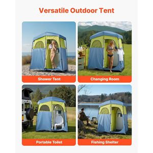 Carpa de ducha portátil de 2 habitaciones para camping con estacas y cuerdas, bolsa de transporte y soporte para privacidad y vestidor. - Product Image 6