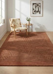 Tapis d'intérieur en laine tuftée à la main de qualité supérieure, couleur brun rouille, antidérapant, motif abstrait, pour salon, fabriqué en Inde - Product Image 2