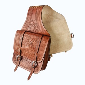 Heavy <b>Leather</b> Western Saddle Bag Floral <b>Tooled</b> Equestrian Trail Riding Bag | Handcrafted Western <b>Leather</b> Saddle Bag - Product Image 1
