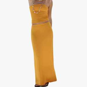 Conjunto de 2 Piezas de Alta Calidad para Mujer, Top Tubo sin Tirantes, Falda Larga Maxi, Color Sólido, Casual, Transpirable, Atuendo de Primavera/Verano - Product Image 3