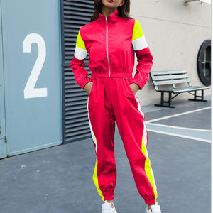 Women's Color Blocking <b>Tracksuit</b> Set Full Sleeve Zipper Sporty Style Blue Yellow White Polyester Spring Casual Wear - Product Image 2