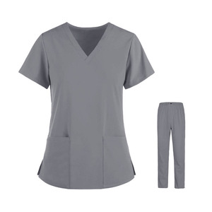 Tenues d'infirmière respirantes 65% polyester 35% coton, ensembles de blouses à col en V et manches courtes, logo personnalisé, détection d'aiguilles, tailles variées, pour hôpitaux - Product Image 1