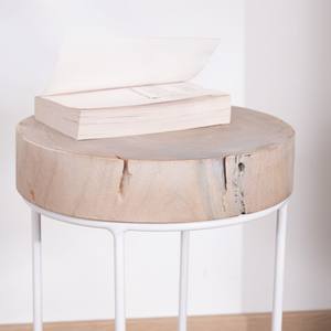 Vandana Crystal Volume <b>Set</b> of 2 round whitewashed <b>side</b> <b>tables</b> in wood and metal Nervure - Product Image 5