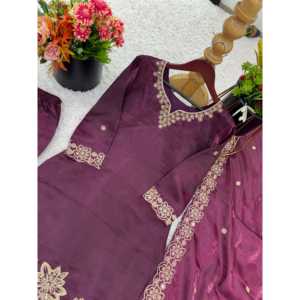 Conjunto de Top, Pantalón y Dupatta Verde Bordado con Lentejuelas para Vestidos de Fiesta, Talla L, Shree Hari Fashion-SR - Product Image 3