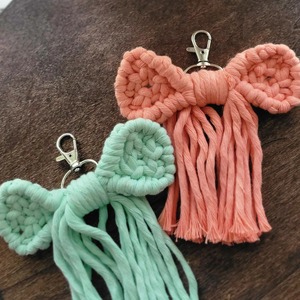 Colorful Bow Shape Macrame Key Chain Handmade Rainbow Rope Bag <b>Charm</b> Cute Aesthetic <b>Keyring</b> Accessory From India - Product Image 4