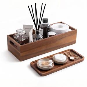 Handcrafted Acacia Bath & Vanity Collection Four-Piece Minimalist Style Soap Dispenser Toothbrush Holder Cup Soap Dish Decor Set - Product Image 2