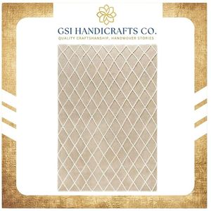 Tapis rectangulaire moderne à motif treillis, beige et blanc, en polyester tufté, avec dos antidérapant en caoutchouc, idéal pour salon et usage intérieur – Meilleur prix - Product Image 2