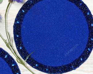 Mantel Individual de Tela Hecho a Mano de Lujo con Forma Personalizada, Diseño con Cuentas Azul Claro, Ecológico y Duradero, Juego Decorativo de 450mm - Product Image 3
