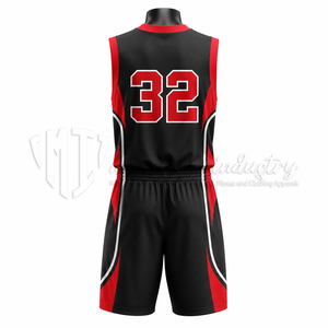Conjunto de Uniforme de Baloncesto Personalizado en Negro y Rojo, Jersey y Pantalones Cortos Transpirables, Fabricante OEM ODM de Marca Privada - Product Image 2