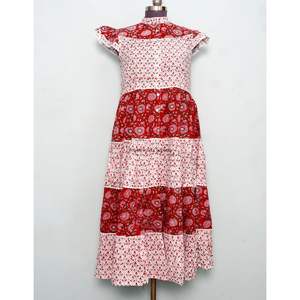 Vestido Mini de Verano con Estampado Floral, Cuello Redondo, Manga Corta, Tejido de Algodón Orgánico Cómodo, Detalle de Botones, Estilo Casual de Playa Hindú - Product Image 1