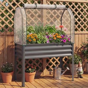 Jardinière surélevée 3-en-1 en métal gris avec couvercle mini-serre, pots et jardinières pratiques - Product Image 2