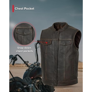 Custom <b>Men's</b> Brown Perforated Genuine Cowhide <b>Leather</b> Motorcycle Vest Stand Collar Biker Club <b>Leather</b> <b>Waistcoat</b> - Product Image 3
