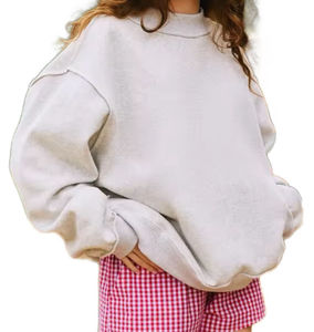 Sweat-shirt oversize à col montant pour femme, color block blanc et rouge, épaules tombantes, manches longues, en molleton décontracté, coupe ample, automne - Product Image 5