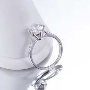 Classic Round Brilliant Cut Diamond Engagement Ring 18K Solid Gold Rhodium Plated Prong Setting Women's Fine Jewelry - Product Image 4