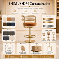 Tabouret de bar pivotant moderne de luxe en acier inoxydable et rembourré pour hôtel, villa, bar, projet de mobilier