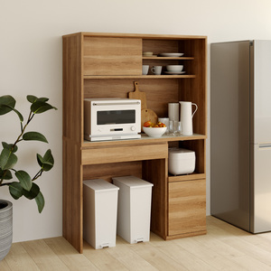 Modern American Wood <b>Desk</b> <b>with</b> 2 Storage <b>Shelves</b> and Drawers Shirai Model P37-1 Home Office & Living Room Furniture <b>with</b> Wheels - Product Image 2