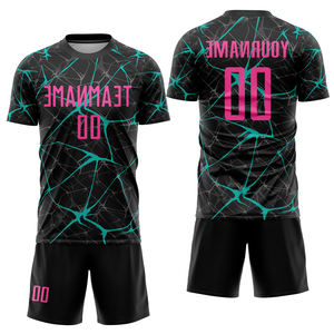 Uniforme de football pour hommes adultes de haute qualité, polyester, séchage rapide, évacuation de l'humidité et respirant, manches courtes, col en V, nom d'équipe personnalisé - Product Image 1