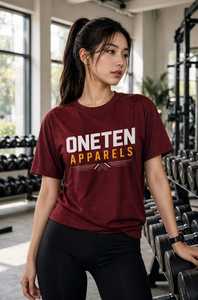 เสื้อยืดแขนสั้นคอกลมสีแดงเลือดหมูสำหรับผู้หญิง ONETEN เนื้อผ้าเจอร์ซีย์ระบายอากาศได้ดี สวมใส่สบาย เหมาะสำหรับเล่นกีฬาและใส่ลำลองในฤดูร้อน - Product Image 1