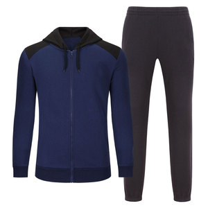 Men Autumn Sporty Tracksuit Set Black Blue Color Blocking Full <b>Zip</b> <b>Hooded</b> Long Sleeve Joggers Breathable Lightweight 100% Cotton - Product Image 4