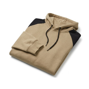 Sweat à capuche polaire colorblock pour homme, beige et noir, avec contraste aux épaules, 100 % coton, hiver, manches longues, chaud, poche kangourou, haut de sport - Product Image 3