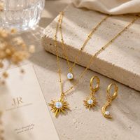 Ensemble de bijoux de luxe avec pierre de lune céleste, collier superposé et boucles d'oreilles pour femme, à porter au quotidien