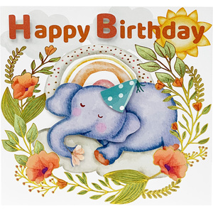Couronne d'anniversaire à thème éléphant faite à la main avec carte de vœux (en papier) - Product Image 2