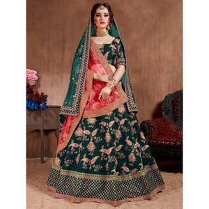 Vêtements de mariée de couleur vert foncé ethnique brodés Lehenga choli - Product Image 1