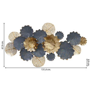 Sculpture murale florale texturée en métal bleu doré, motif botanique ajouré, décoration pour intérieur moderne - Product Image 2