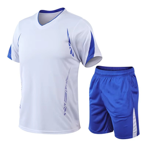 Ensemble de t-shirt à manches courtes et col en V pour homme, imprimé géométrique noir et vert, séchage rapide, sportif, avec short assorti, tenue d'entraînement d'été - Product Image 2