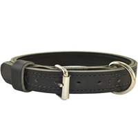 Collier de chien en cuir marron noir à double couture robuste avec collier pour chien en laiton nickelé réglable