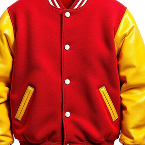 Chaqueta Universitaria Personalizada de Lana Roja y Amarilla |   Mangas de Lana Premium |   Chaqueta Deportiva de Invierno con Calefacción y Protección Contra el Viento, Estilo Béisbol - Product Image 4