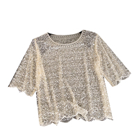 Blusas Casuales de Verano de Manga Corta para Mujer, Camisas con Lentejuelas, Tops Casuales para Dama, Ropa al por Mayor