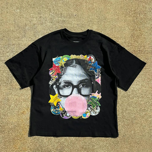 T-shirt à épaules tombantes personnalisé 280GSM 100% coton lourd graphique sérigraphie doux confortable tricoté éponge - Product Image 1