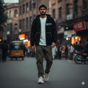 REXFIT SPORTS Sweat à capuche oversize pour homme, style streetwear |   Conception de patch brodé |   Sweat-shirt personnalisé à capuche zippé coupe oversize - Product Image 1