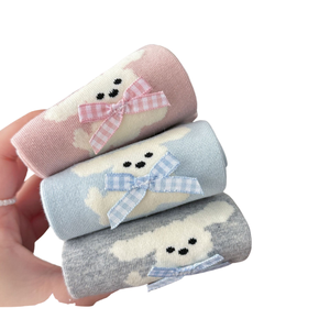 Calcetines de media pantorrilla de algodón peinado con diseño de cachorro de dibujos animados, flocados, coloridos, para mujer, venta al por mayor - Product Image 1