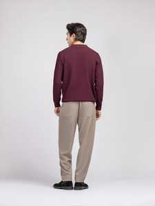 <b>Men's</b> Maroon Knitted <b>Long</b> Sleeve Polo Sweater Solid Color Button Closure Autumn Wear - Product Image 2