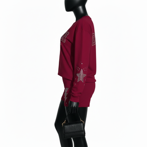 Ensemble T-shirt et short en coton pour femme, tissu extensible, strass, transfert thermique, logo personnalisé, 100% coton - Product Image 3