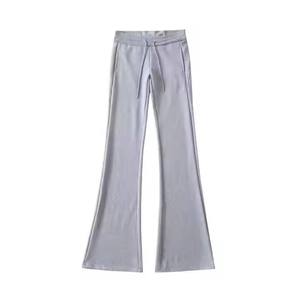 Men's <b>Black</b> Flare <b>Pants</b> Elastic Waist Drawstring Casual Lightweight Cotton Spandex Knitted Spring Wear - Product Image 3