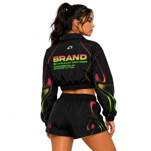 Conjunto de Chaqueta Corta y Pantalones Cortos con Gráficos Neón para Mujer, Estilo Urbano, Ligero, Impermeable, para Verano - Product Image 2