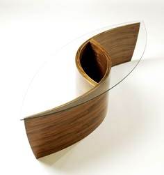 Modern <b>Glass</b> <b>Coffee</b> <b>Table</b> with <b>Curved</b> Marble Look Tabletop Installation for Housewarming Living Room Decor - Product Image 4