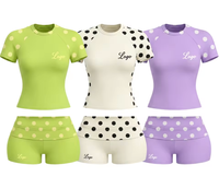 Ensemble de vêtements de sport pour femmes, style Y2K, à pois, avec logo personnalisé, haute élasticité, manches raglan, shorts, ensemble 2 pièces, 2026