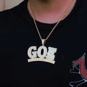 Pendentif GOE God Over Everything plaqué or avec cristaux et strass, bijoux hip-hop pour hommes - Product Image 6
