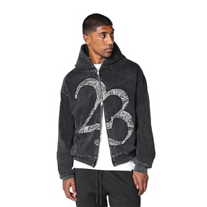 Sudaderas con Capucha y Cremallera Vintage con Logotipo Personalizado, 500 GSM, Algodón, Cierre de Cremallera, Tallas Grandes, Lisas, Lavado Ácido - Product Image 1