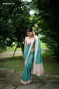 High Quality Tussar Silk with Checks-Printed & Kantha Weaving Border & Kantha Lining Pallu with Tassels Saree-Blouse Saree <b>Love</b> - Product Image 6